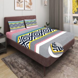 Elastic Fitted King Size Double Bedsheet With 2 Pillow Covers (Black)