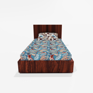 Glace Cotton Single Elastic Fitted Bedsheets With 1 Pillow Cover (Blue)