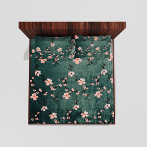 Winter Warm King Size Fitted Double Bedsheet With 2 Pillow Covers (Green)101b