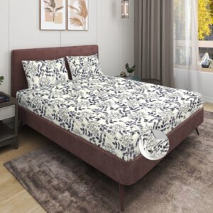 Elastic Fitted King Size Double Bed Sheet With 2 Pillow Covers (Cream)