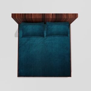 Winter Warm King Size Fitted Double Bedsheet With 2 Pillow Covers (Blue)