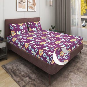Elastic Fitted King Size Double Bed Sheet With 2 Pillow Covers (Purple)