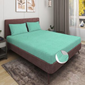 Elastic Fitted King Size Double Bed Sheet With 2 Pillow Covers (Green)