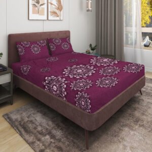Elastic Fitted King Size Double Bed Sheet With 2 Pillow Covers (Wine)