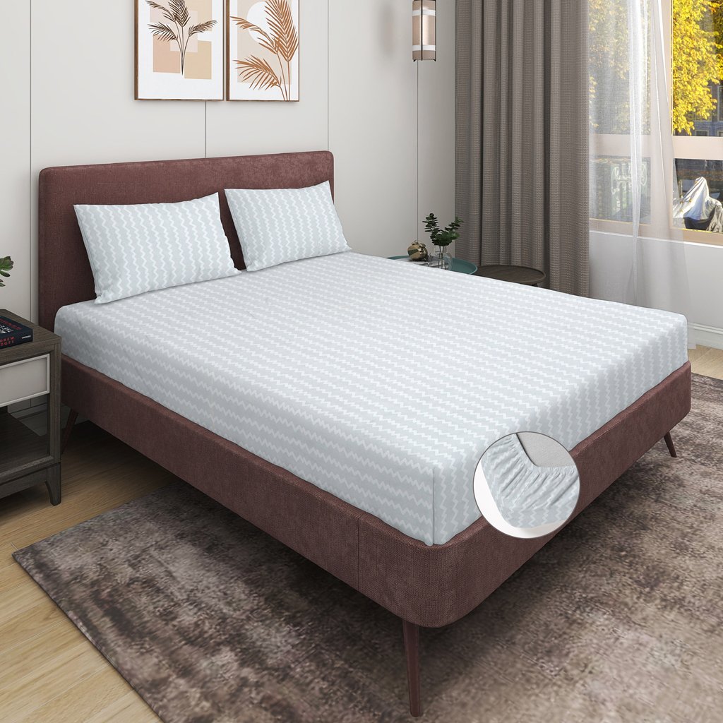 Elastic Fitted King Size Double Bed Sheet With 2 Pillow Covers (Beige)