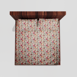 Glace Cotton Elastic Fitted Double Bed Sheet With 2 Pillow Covers (Red Flower)