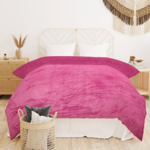 Winter Microfiber Flannel Reversible Double Bed Printed AC Comforter (Pink)