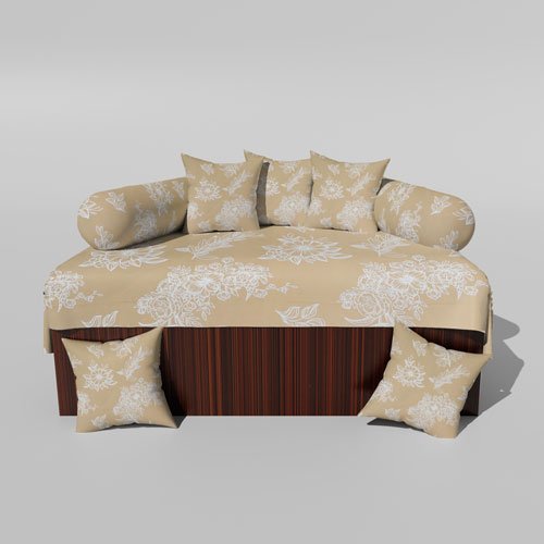 210 TC Cotton Printed Diwan (Set of 8 Pieces)1 Single Bedsheet 5 Cushion Covers And 2 Bolster Cover