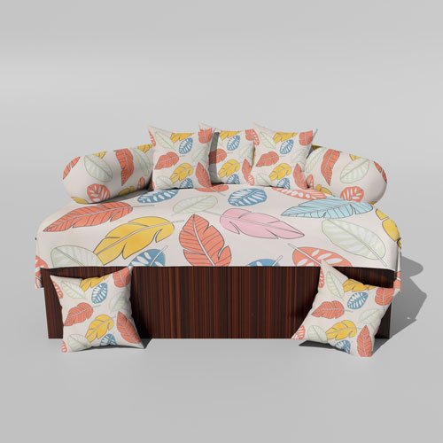 210 TC Cotton Printed Diwan (Set of 8 Pieces)1 Single Bedsheet 5 Cushion Covers And 2 Bolster Cover