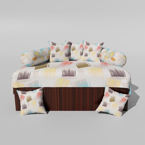 210 TC Cotton Printed Diwan (Set of 8 Pieces)1 Single Bedsheet 5 Cushion Covers And 2 Bolster Cover (Copy)