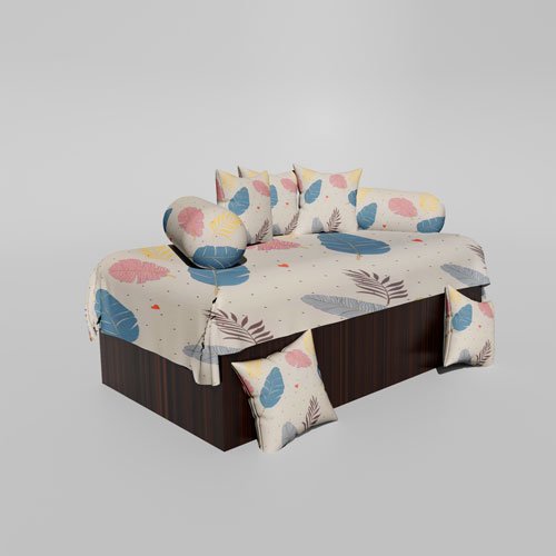 210 TC Cotton Printed Diwan (Set of 8 Pieces)1 Single Bedsheet 5 Cushion Covers And 2 Bolster Cover (Copy)