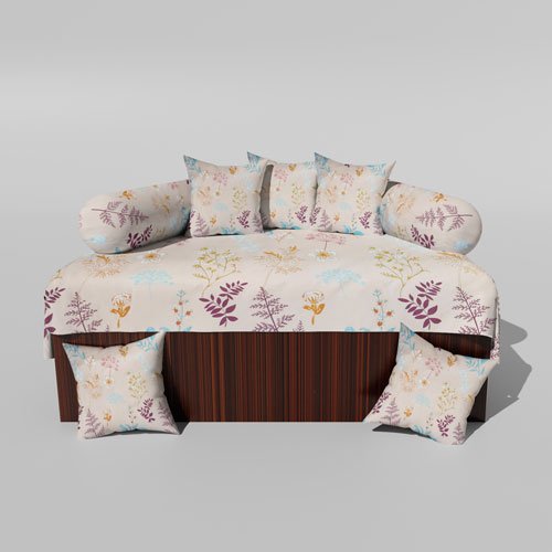 210 TC Cotton Printed Diwan (Set of 8 Pieces)1 Single Bedsheet 5 Cushion Covers And 2 Bolster Cover