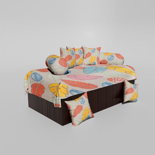 210 TC Cotton Printed Diwan (Set of 8 Pieces)1 Single Bedsheet 5 Cushion Covers And 2 Bolster Cover