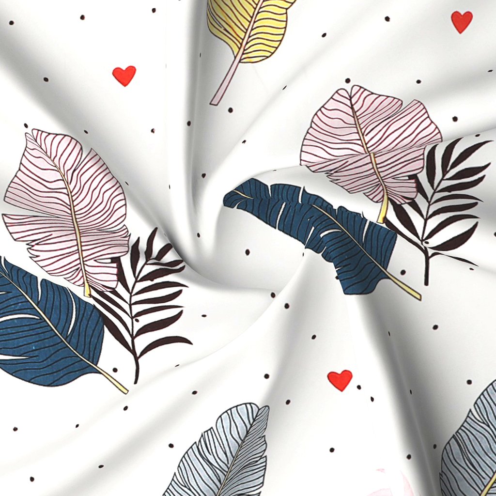 Single Glace Cotton Elastic Fitted Bed Sheet With One Pillow Cover (Multi Leaf)