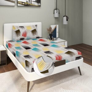 Single Glace Cotton Elastic Fitted Bed Sheet With One Pillow Cover (Multi)