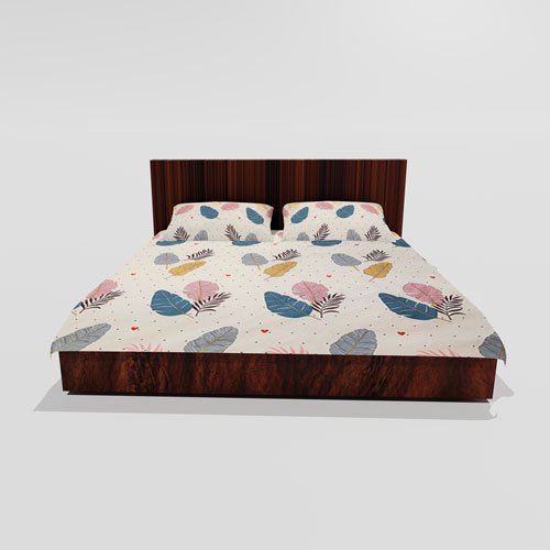 Cotton Double Flat Bedsheet With 2 Pillow Covers (Multi Leaf)