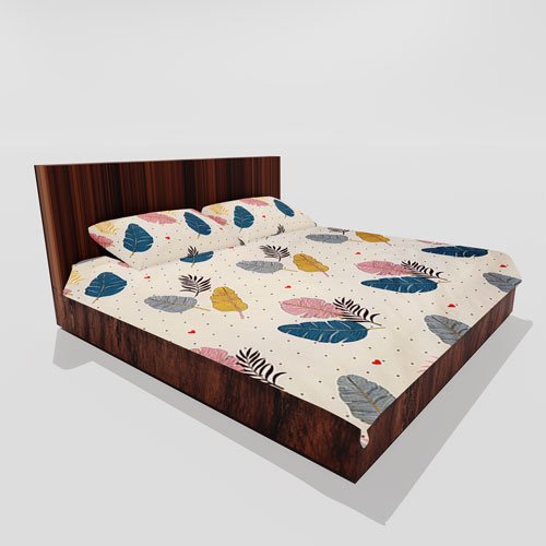 Cotton Double Flat Bedsheet With 2 Pillow Covers (Multi Leaf)
