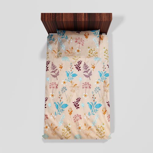 Cotton Single Flat Bed Sheet With 1 Pillow Cover (Cream)