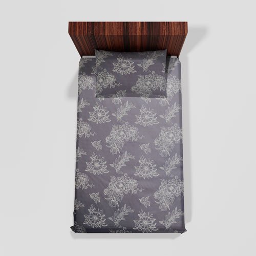 Cotton Single Flat Bed Sheet With 1 Pillow Cover (Grey)
