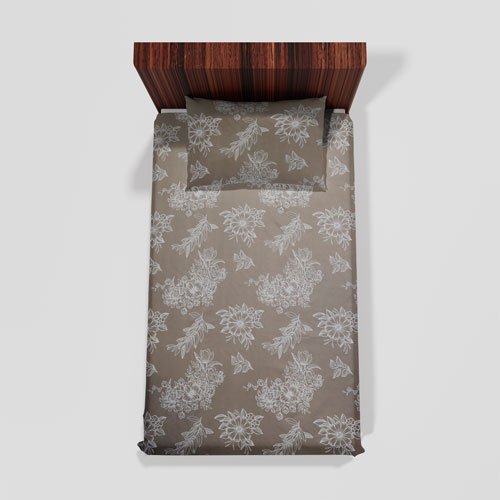 Cotton Single Flat Bed Sheet With 1 Pillow Cover (Brown)
