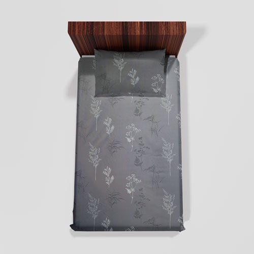 Cotton Single Flat Bed Sheet With 1 Pillow Cover (Grey)