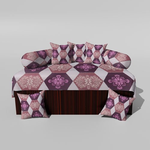 Glace Cotton Printed Diwan (Set of 8 Pieces)1 Single Bedsheet 5 Cushion Covers And 2 Bolster Cover