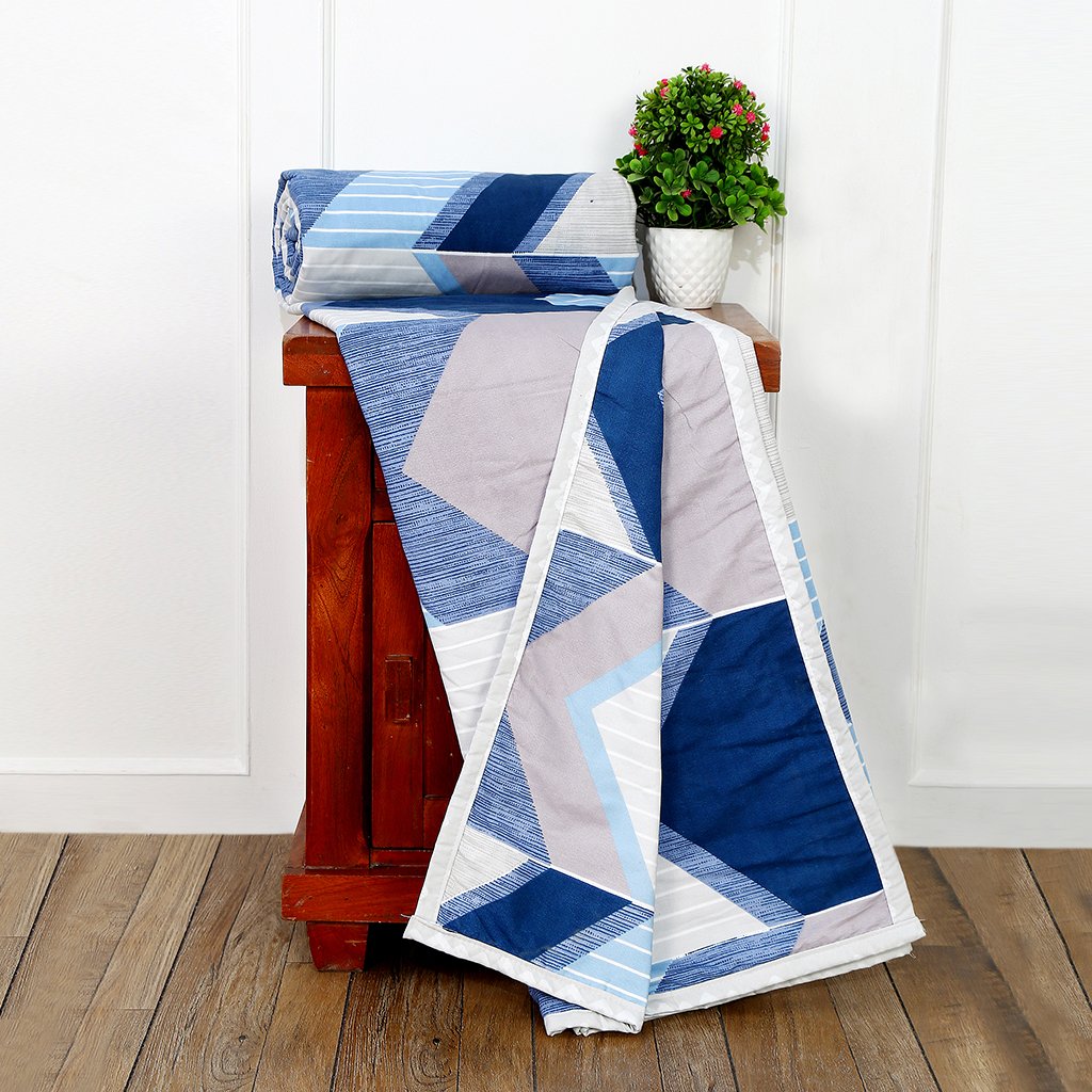 Cotton Dohar Lightweight Reversible For Double Blanket, Duvet (Blue)