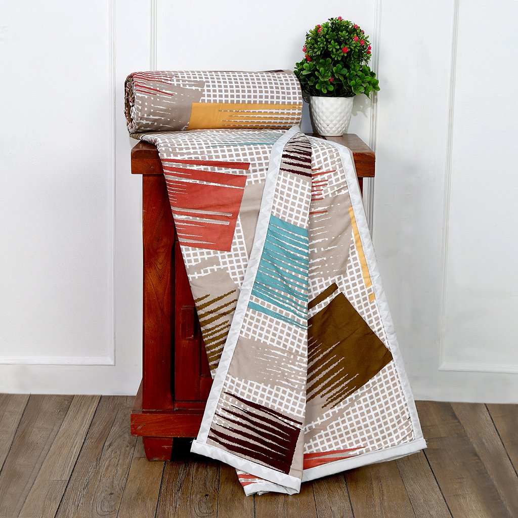 Cotton Dohar Lightweight Reversible For Double Blanket, Duvet (Brown)