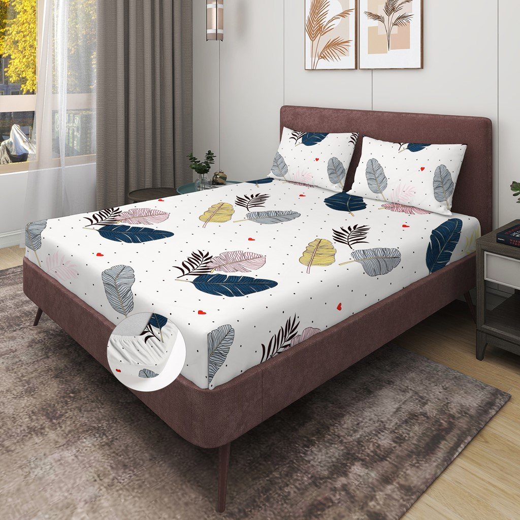 Elastic Fitted King Size Double Bed Sheet With 2 Pillow Covers (Grey)