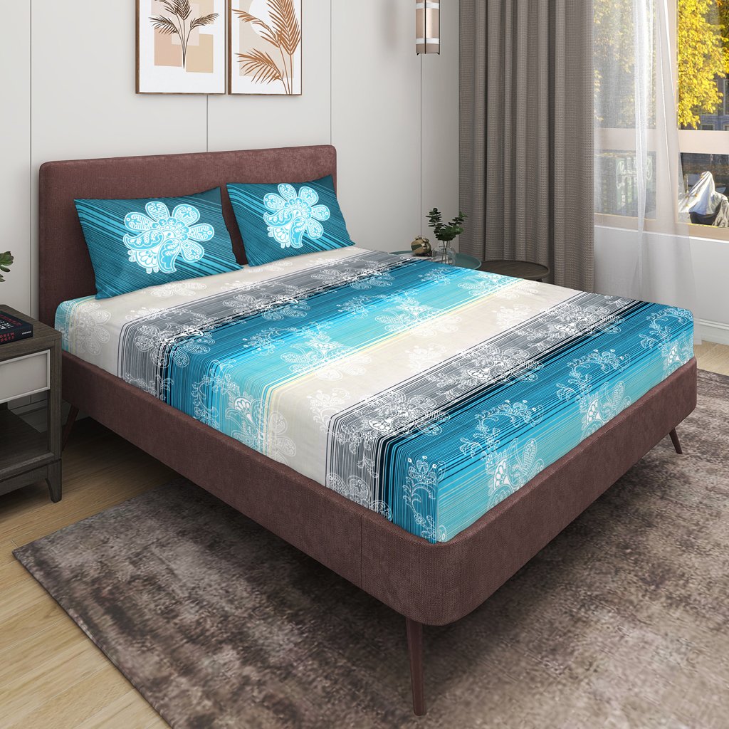 RD TREND 100% King Size Pure Cotton Double Flat Bed Sheet With 2 Pillow Covers (Steel Blue)