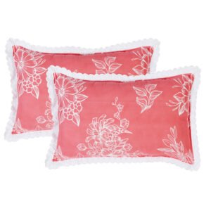 RD TREND Elastic Fitted King Size Double Bed Sheet Aesthetic Lace With 2 Pillow Covers (Peach)