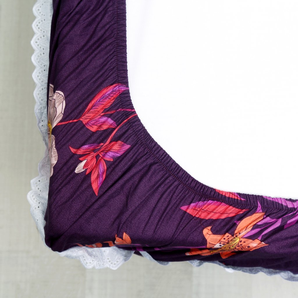 RD TREND Elastic Fitted King Size Double Bed Sheet Aesthetic Lace With 2 Pillow Covers (Purple)