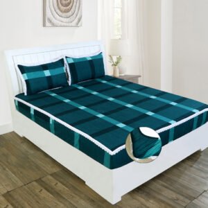 RD TREND Elastic Fitted King Size Double Bed Sheet Aesthetic Lace With 2 Pillow Covers (Green)