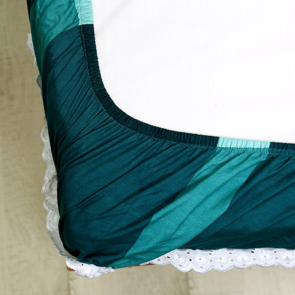RD TREND Elastic Fitted King Size Double Bed Sheet Aesthetic Lace With 2 Pillow Covers (Green)