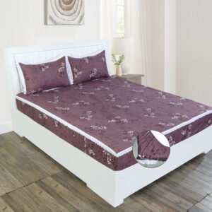 RD TREND Elastic Fitted King Size Double Bed Sheet Aesthetic Lace With 2 Pillow Covers (Pink)