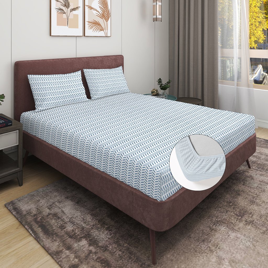 RD TREND Presents Elastic Fitted Queen Size Double Bed Sheet With 2 Pillow Covers (Sky Blue)