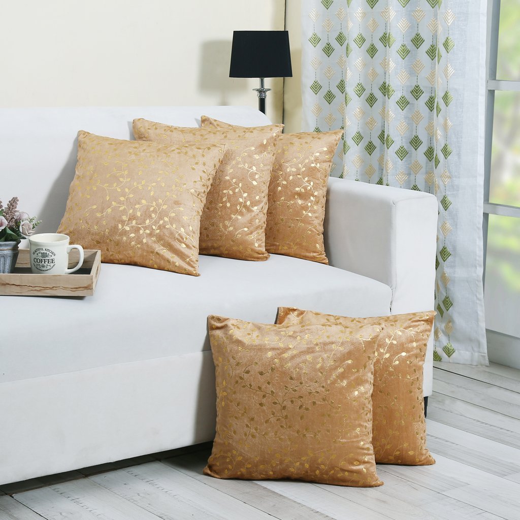 RD TREND Velvet Cushion Covers 16 x 16 inches,Set of 5(Beige)