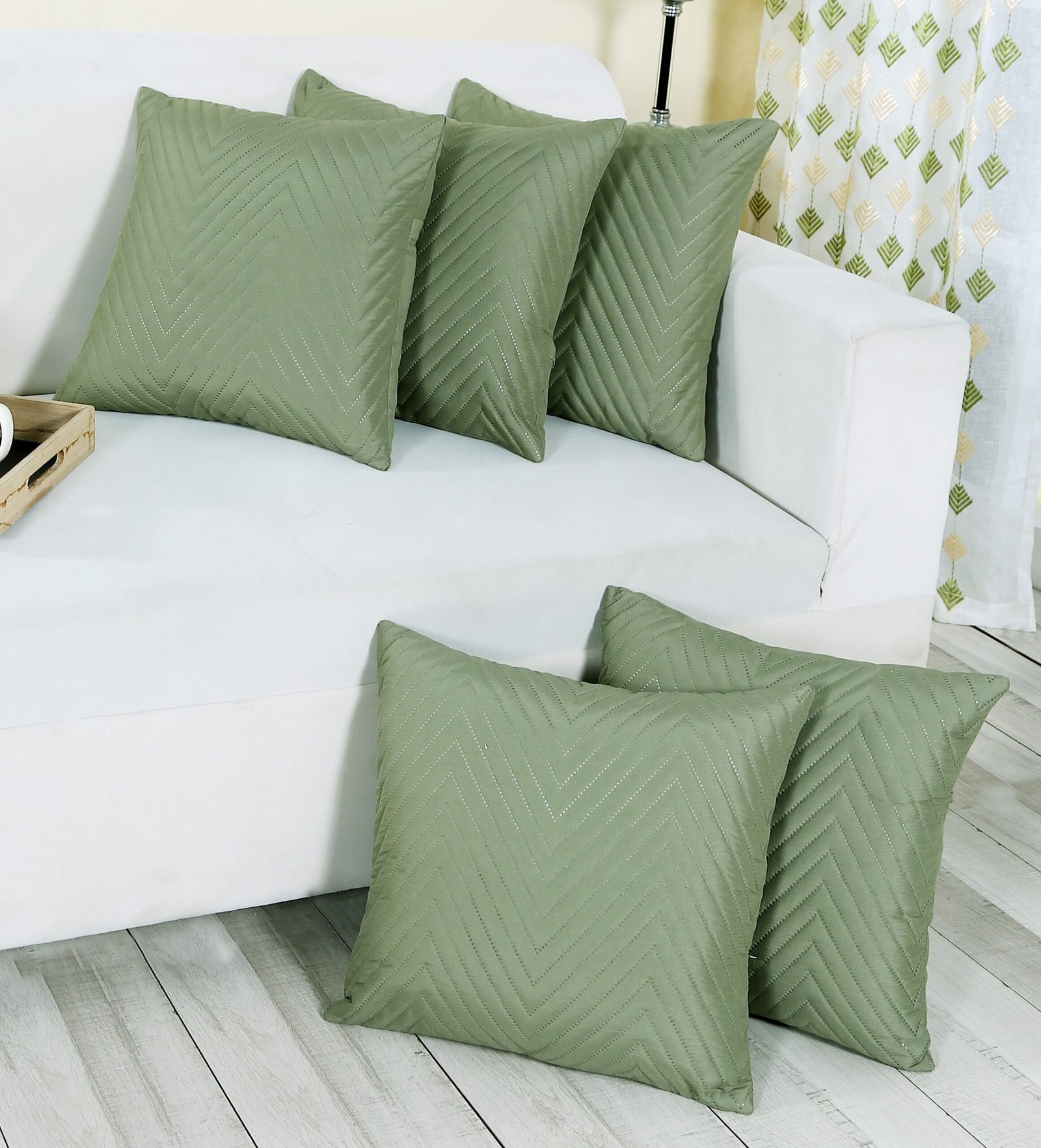 RD TREND UltraSonic Microfiber Cushion Covers,16 x 16 inches, Set of 5, 250 TC, Back Zipper (Miltry Green)