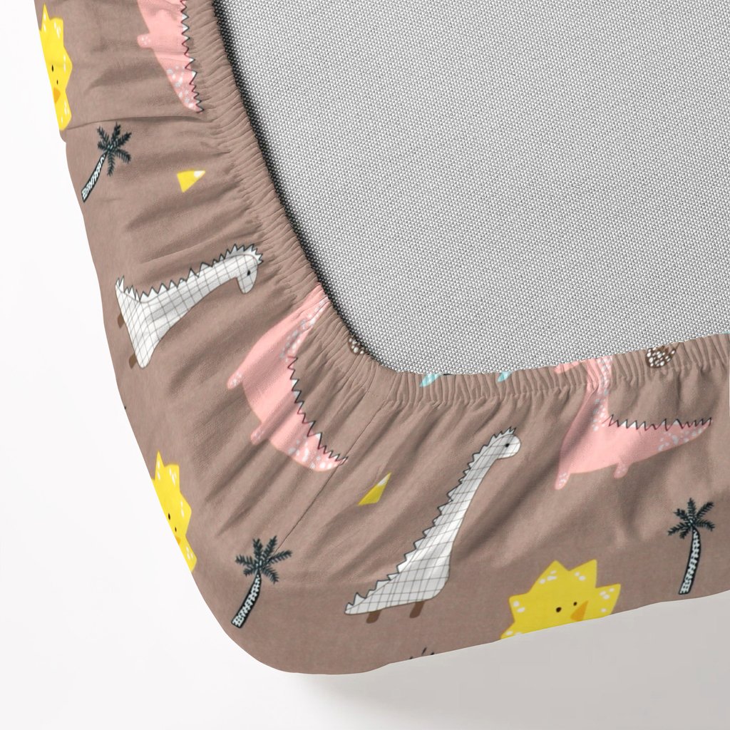 RD TREND Waterproof Elastic Fitted Bedsheet, King Size 72x78x8 Inch, with 2 Waterproof Pillow Covers 18x28 Inch, Washable, Wrinkle Resistant Multi Dinosaur