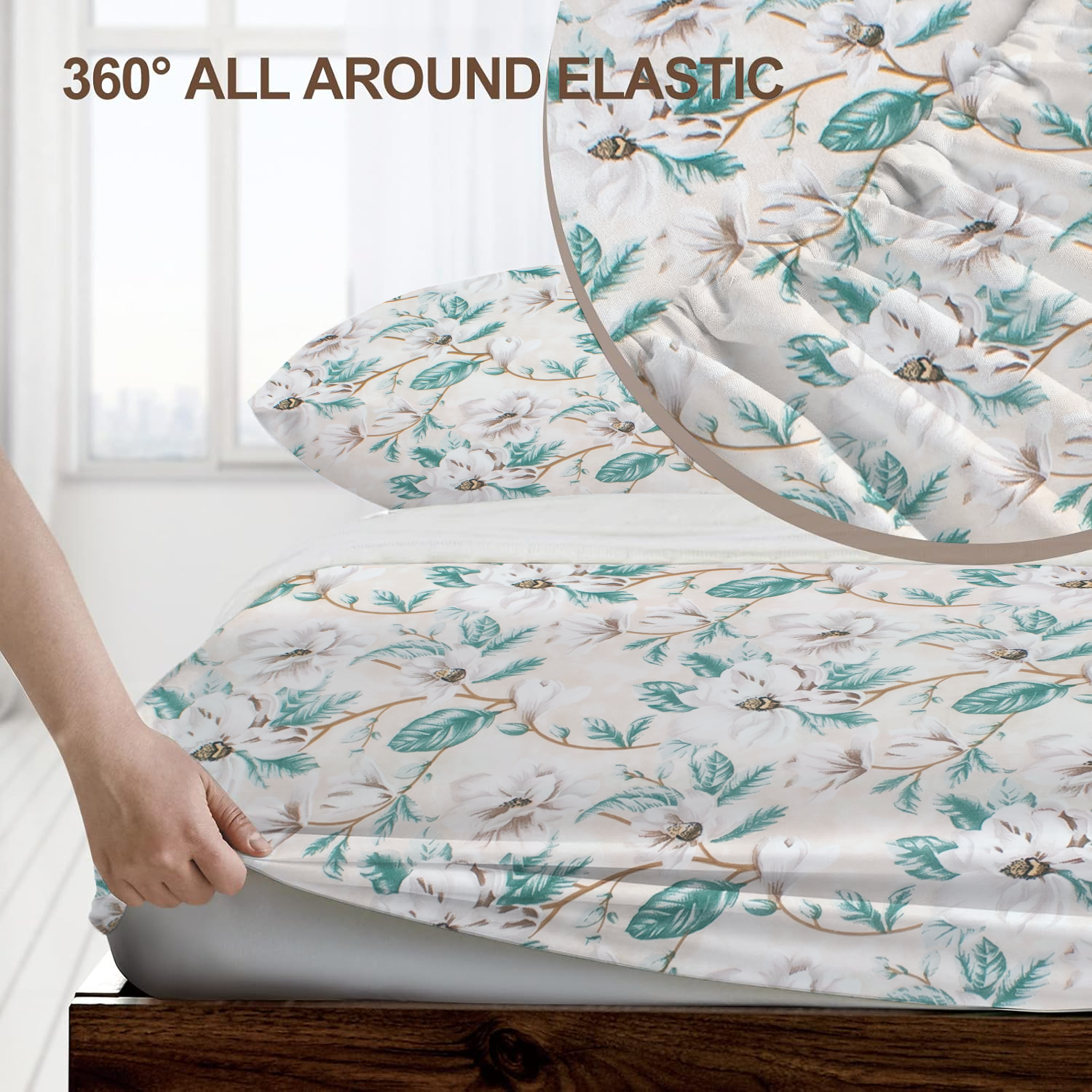 RD TREND® 360° Fitted Bedsheets Double Size 78x60x8 Inch, Elastic Bedsheets for Queen Size Bed with 2 Pillow Covers-18x28 Inch (Brown)