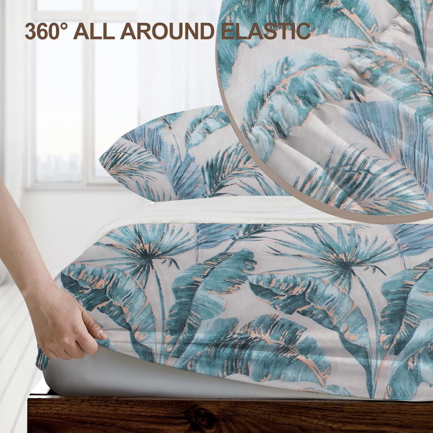 RD TREND® 360° Fitted Bedsheets Double Size 78x60x8 Inch, Elastic Bedsheets for Queen Size Bed with 2 Pillow Covers-18x28 Inch (Tree-Brown)