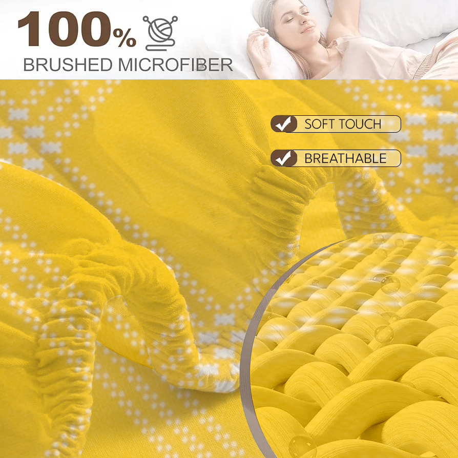 RD TREND® 360° Fitted Bedsheets Double Size 78x60x8 Inch, Elastic Bedsheets for Queen Size Bed with 2 Pillow Covers-18x28 Inch (Yellow)
