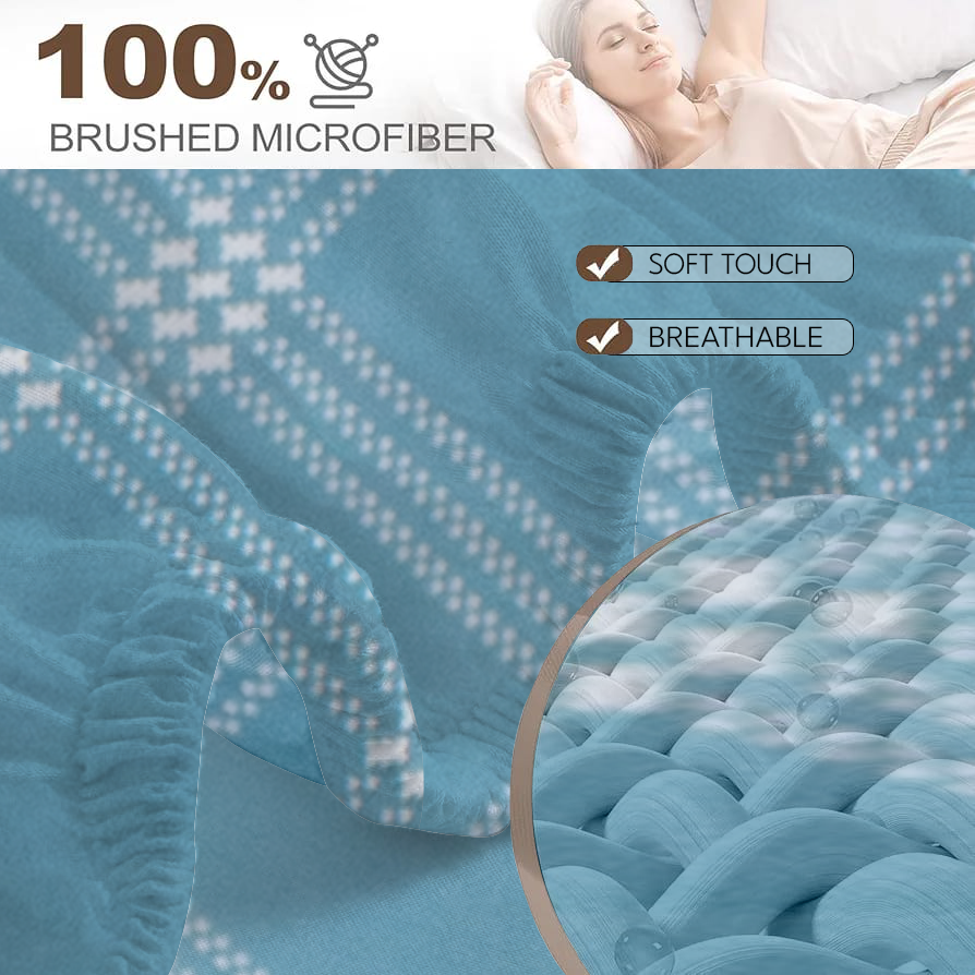 RD TREND® 360° Fitted Bedsheets Double Size 78x60x8 Inch, Elastic Bedsheets for Queen Size Bed with 2 Pillow Covers-18x28 Inch (Lines-Blue)