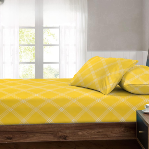 RD TREND® 360° Fitted Bedsheets Double Size 78x60x8 Inch, Elastic Bedsheets for Queen Size Bed with 2 Pillow Covers-18x28 Inch (Yellow)