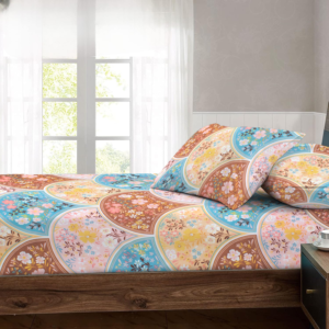 RD TREND® 360° Fitted Bedsheets Double Size 78x60x8 Inch, Elastic Bedsheets for Queen Size Bed with 2 Pillow Covers-18x28 Inch (Circls-Multi)