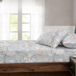 RD TREND® 360° Fitted Bedsheets Double Size 78x60x8 Inch, Elastic Bedsheets for Queen Size Bed with 2 Pillow Covers-18x28 Inch (Flower-Grey)