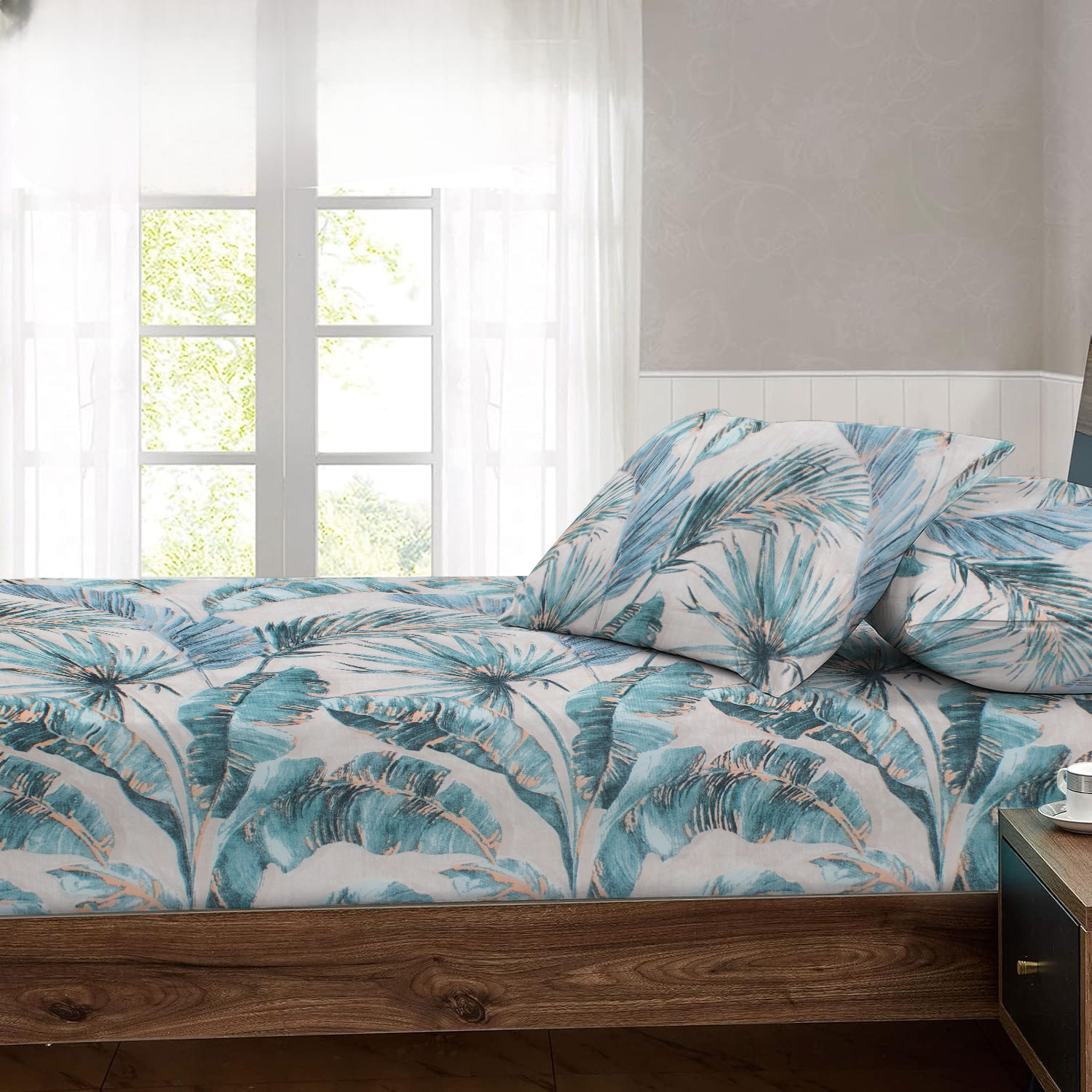 RD TREND® 360° Fitted Bedsheets Double Size 78x60x8 Inch, Elastic Bedsheets for Queen Size Bed with 2 Pillow Covers-18x28 Inch (Tree-Brown)