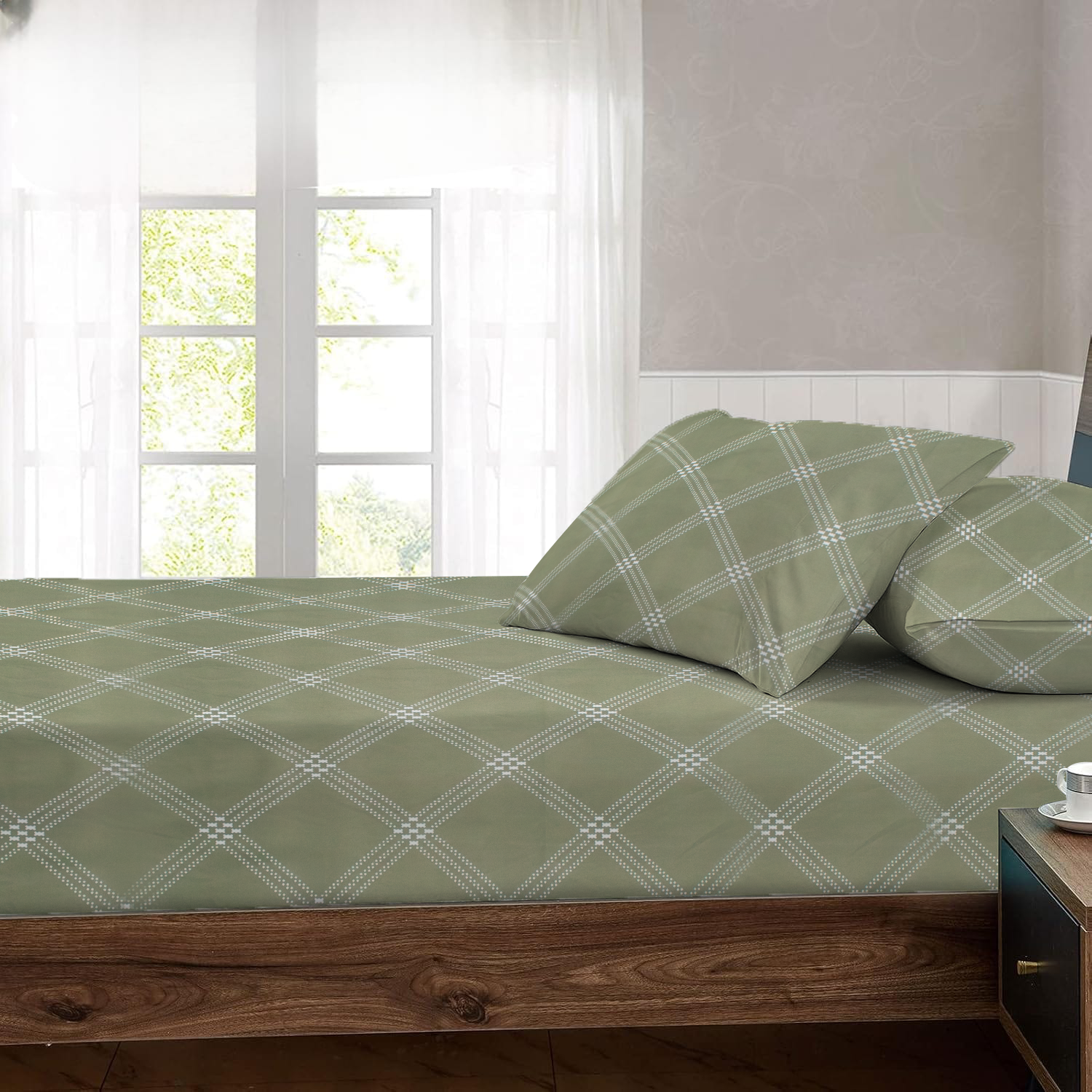 RD TREND® 360° Fitted Bedsheets Double Size 78x60x8 Inch, Elastic Bedsheets for Queen Size Bed with 2 Pillow Covers-18x28 Inch (Green)