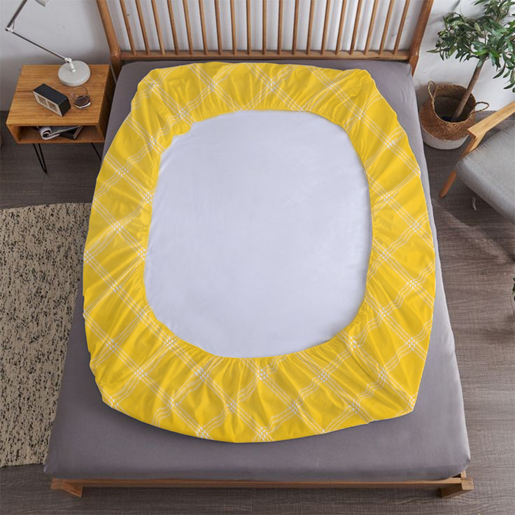 RD TREND® 360° Fitted Bedsheets Double Size 78x60x8 Inch, Elastic Bedsheets for Queen Size Bed with 2 Pillow Covers-18x28 Inch (Yellow)