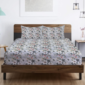 RD TREND® 360° Fitted Bedsheets Double Size 78x60x8 Inch, Elastic Bedsheets for Queen Size Bed with 2 Pillow Covers-18x28 Inch (Flower-Green)